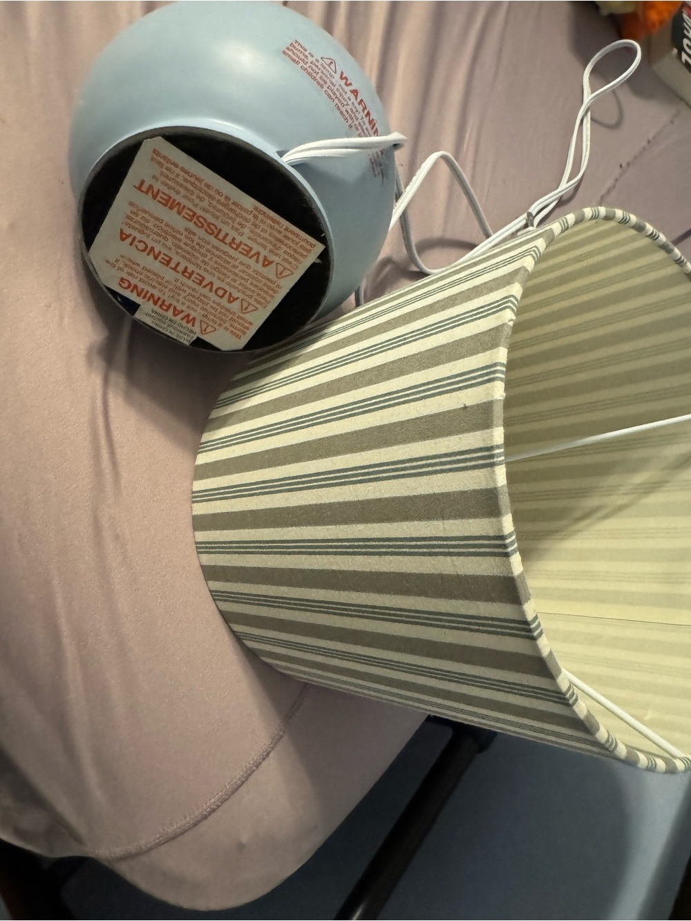 Like NEW Babies R Us Blue Elephant Nursery Lamp with Striped Shade. Timeless. - Picture 5 of 8
